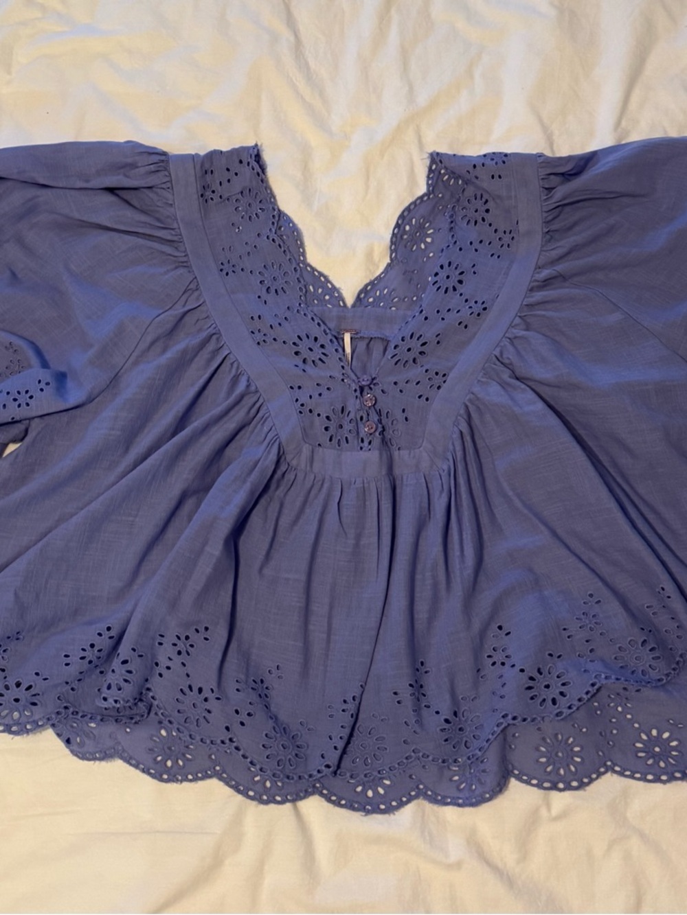 Free People Lavender Eyelet Peasant Blouse